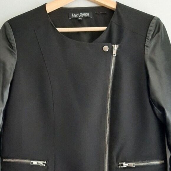 LADY DUTCH Moto Jacket Mixed Media w/ Faux Leather Sleeves Sz M - Picture 3 of 7